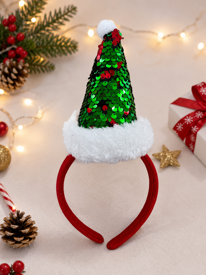 Parti Malzemeleri Yılbaşı Pullu Noel  Taç 12 cm – Kırmızı Yeşil Payetli Parti Tacı Yetişkin ve Çocuk Uyumlu