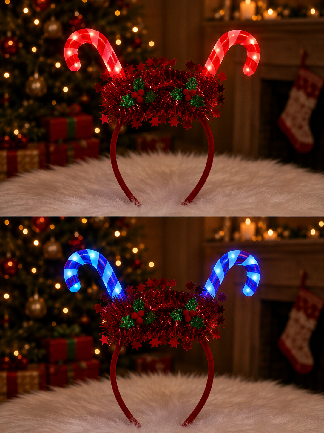 Parti Malzemeleri LED Işıklı Yılbaşı Baston Taç Kırmızı Mavi Yanıp Sönen Noel Parti Tacı Yetişkin ve Çocuk Uyumlu