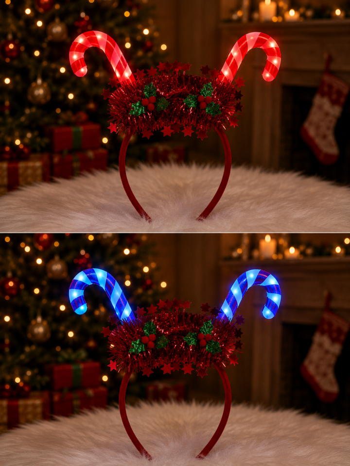 Parti Malzemeleri LED Işıklı Yılbaşı Baston Taç Kırmızı Mavi Yanıp Sönen Noel Parti Tacı Yetişkin ve Çocuk Uyumlu