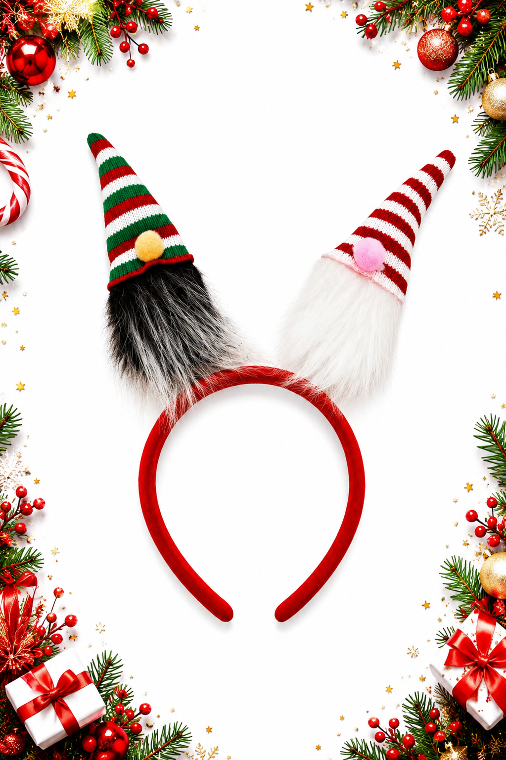 Parti Malzemesi Yılbaşı Cüce Figürlü Taç Noel Parti Tacı Kırmızı Beyaz Peluş Yetişkin ve Çocuk Uyumlu