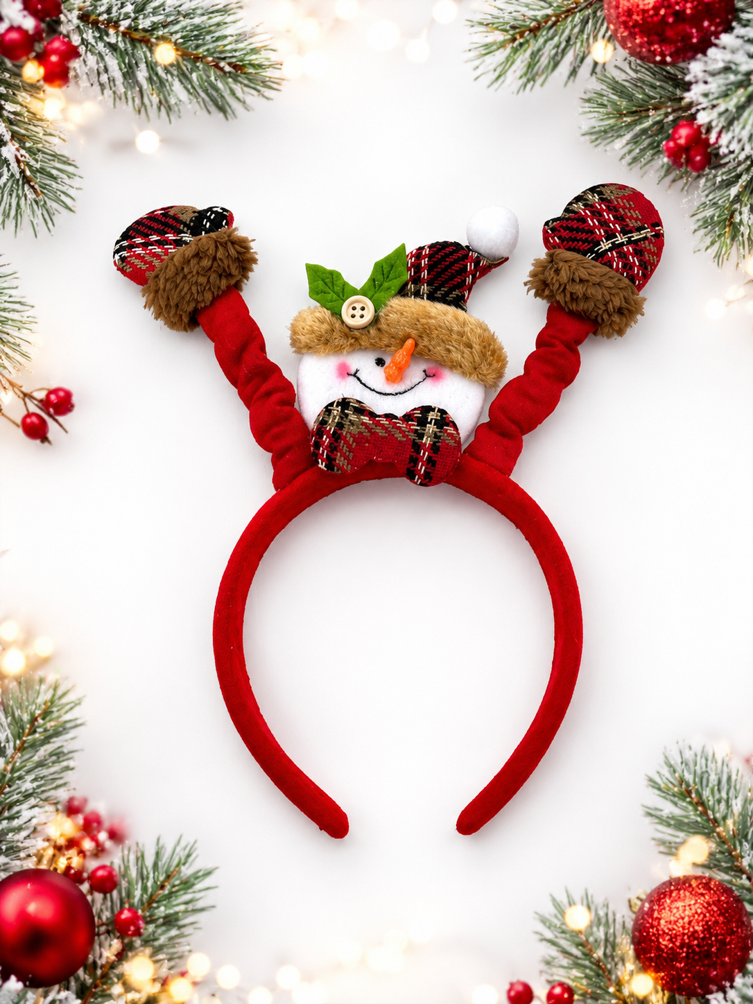 Parti Malzemeleri Yılbaşı Kırmızı Parti Tacı – Peluş Noel Taçı Yetişkin ve Çocuk Uyumlu kardan adam