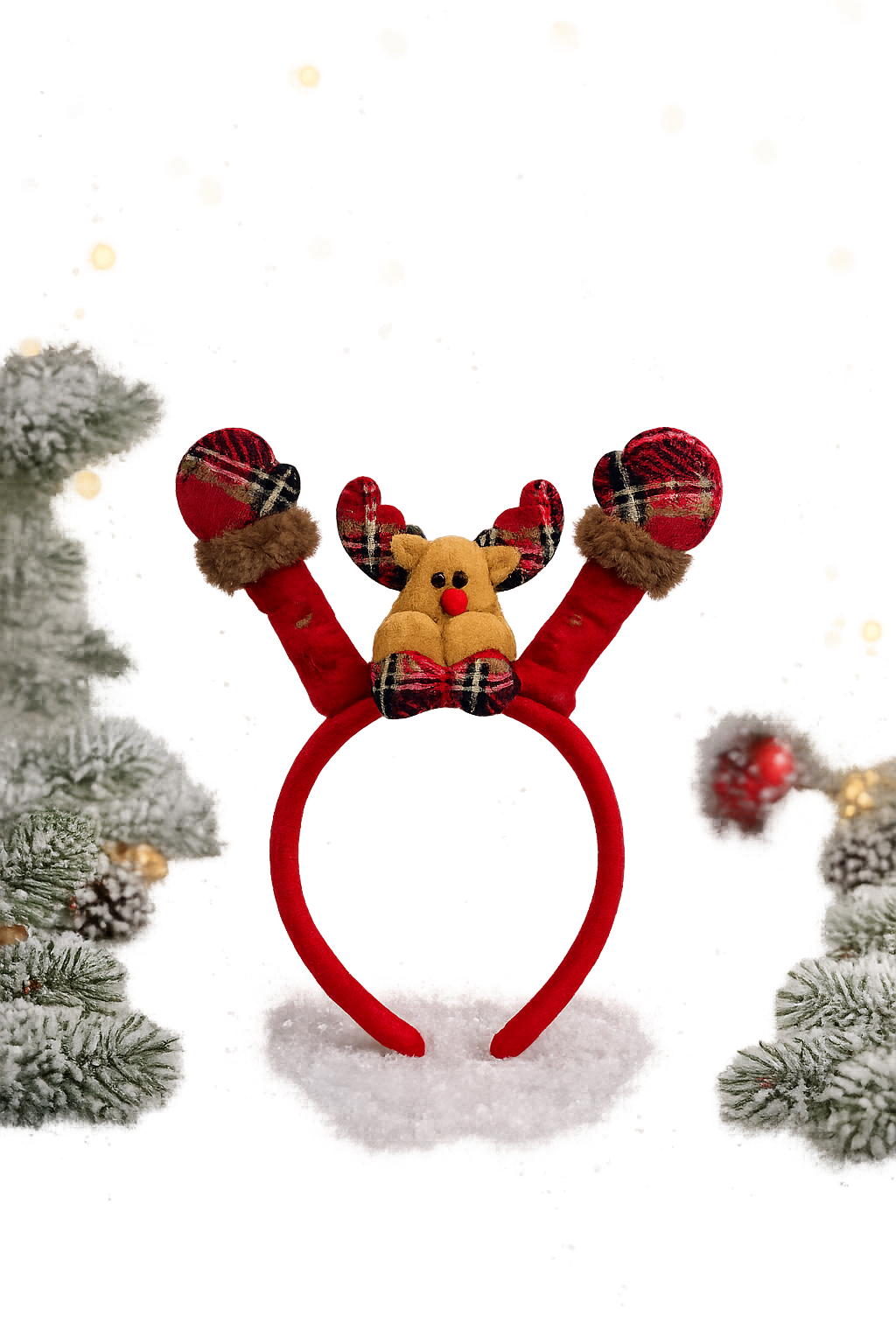 Parti Malzemeleri Yılbaşı Kırmızı Parti Tacı – Peluş Noel Taçı Yetişkin ve Çocuk Uyumlu geyik