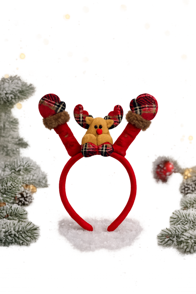 Parti Malzemeleri Yılbaşı Kırmızı Parti Tacı – Peluş Noel Taçı Yetişkin ve Çocuk Uyumlu geyik