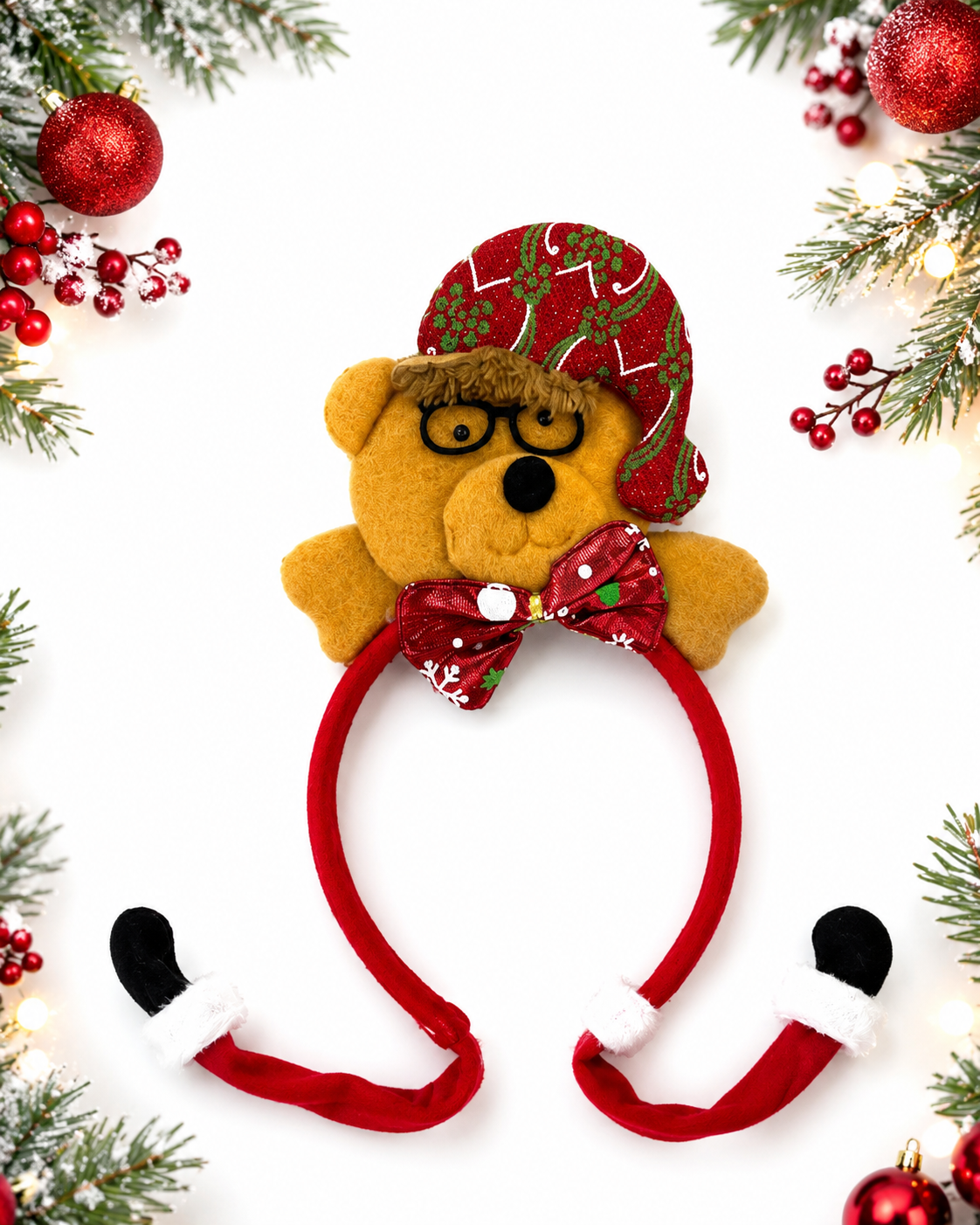 Parti Malzemeleri Yılbaşı Gözlüklü Hareketli Peluş Noel Tacı Kırmızı Yetişkin ve Çocuk Uyumlu