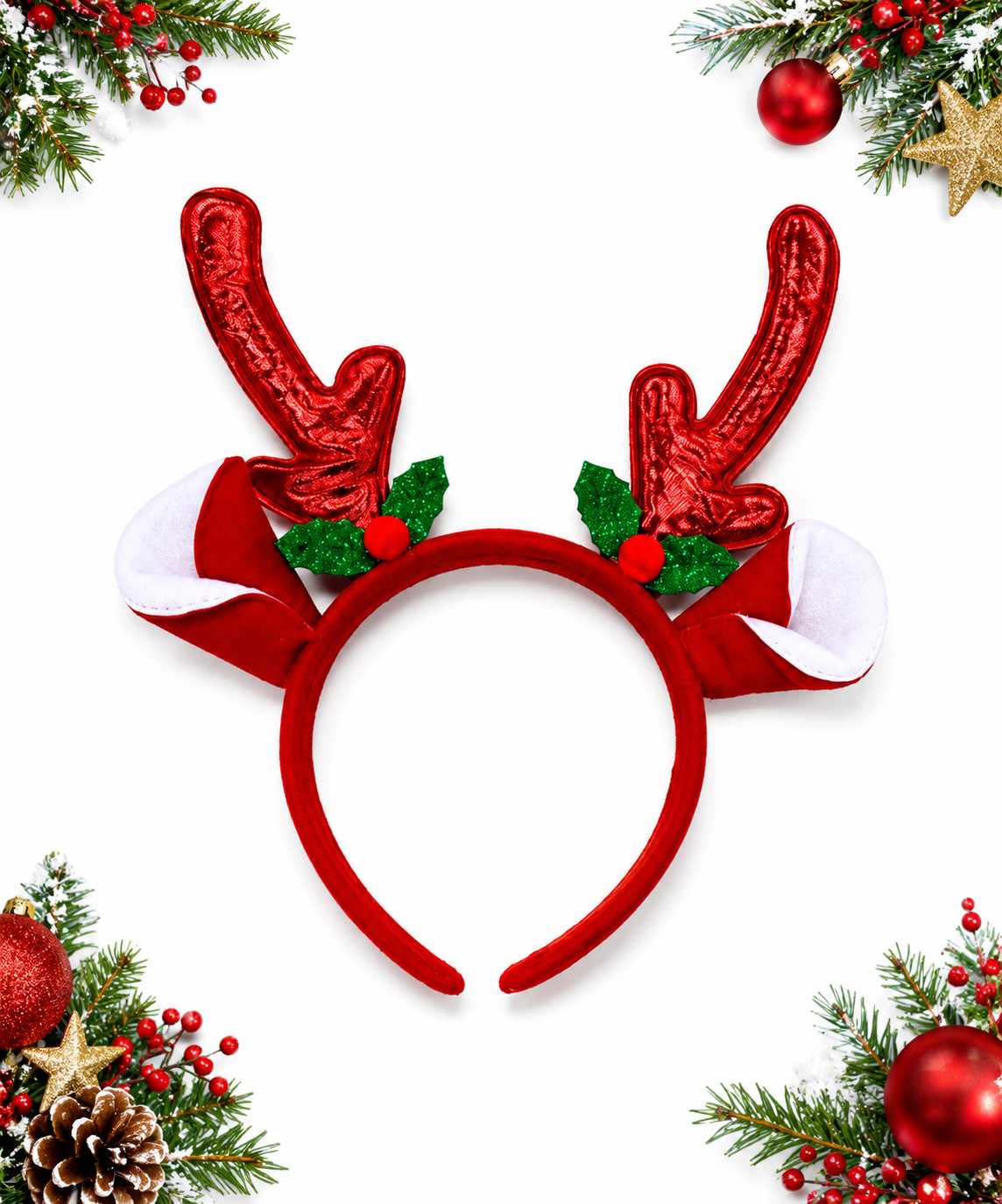 Parti Malzemeleri Yılbaşı Geyik Boynuzlu Noel Tacı Peluş Kulaklı Parti Tacı Yetişkin ve Çocuk Uyumlu