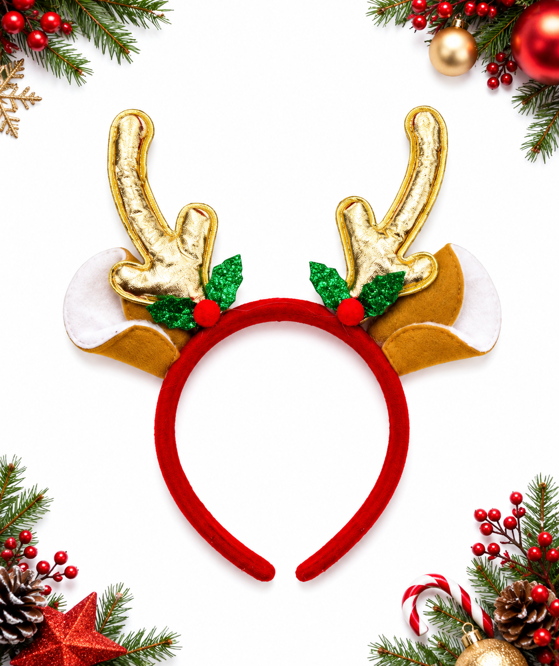 Parti Malzemeleri Yılbaşı Geyik Boynuzlu Noel Tacı Peluş Kulaklı Parti Tacı Yetişkin ve Çocuk Uyumlu Gold