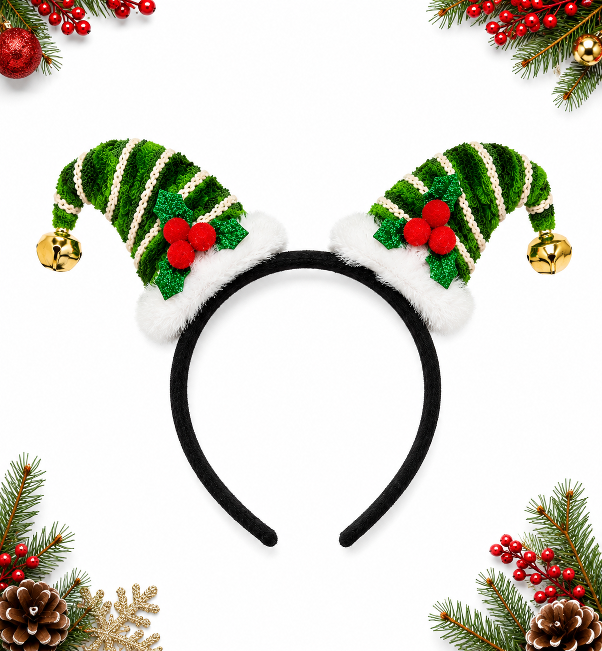 Parti Malzemeleri Yılbaşı Yeşil Elf  Noel Tacı Çanlı Peluş Parti Tacı Yetişkin ve Çocuk Uyumlu