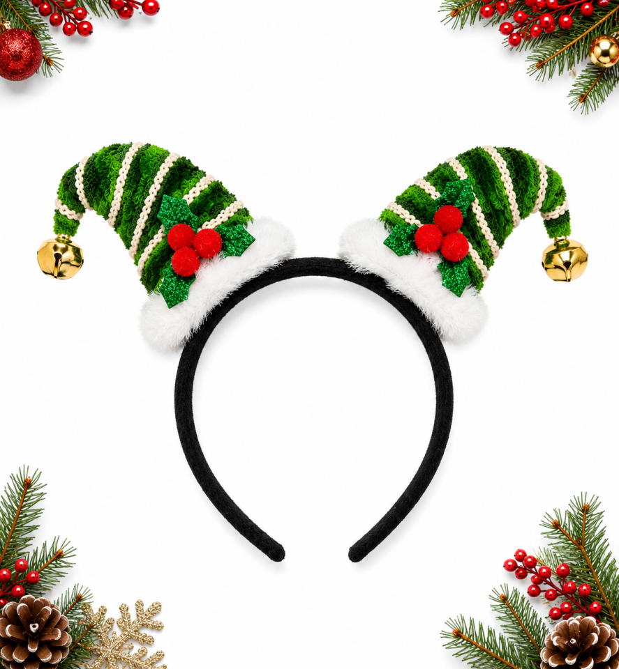 Parti Malzemeleri Yılbaşı Yeşil Elf  Noel Tacı Çanlı Peluş Parti Tacı Yetişkin ve Çocuk Uyumlu