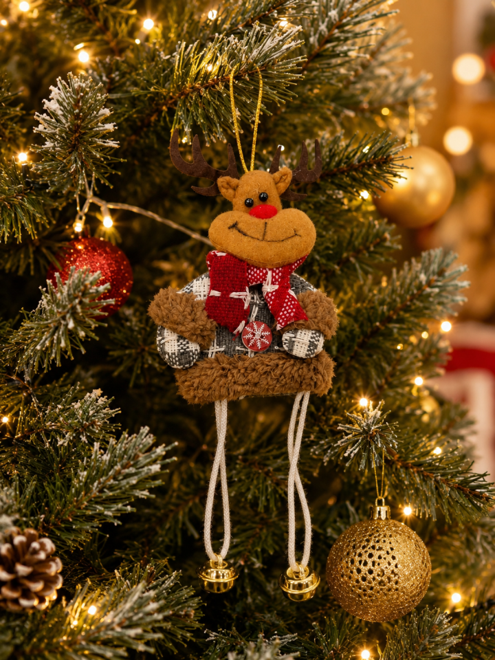 Parti Malzemeleri Yılbaşı Askılı Peluş Kardan Adam ve Geyik Dekor Süsü Çanlı Noel Ağacı Süsü 2’li Set 20 cm