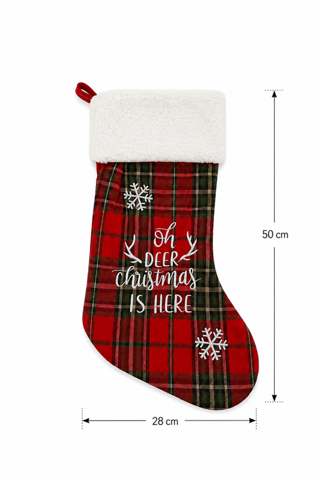 Parti Malzemeleri 50 cm Peluş Ağızlı Ekose Yılbaşı Hediyelik Çorap Noel Baba Hediye Çorabı Yılbaşı Dekor Süsü