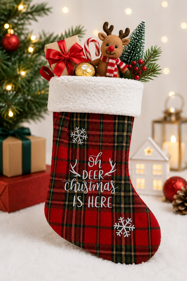 Parti Malzemeleri 50 cm Peluş Ağızlı Ekose Yılbaşı Hediyelik Çorap Noel Baba Hediye Çorabı Yılbaşı Dekor Süsü
