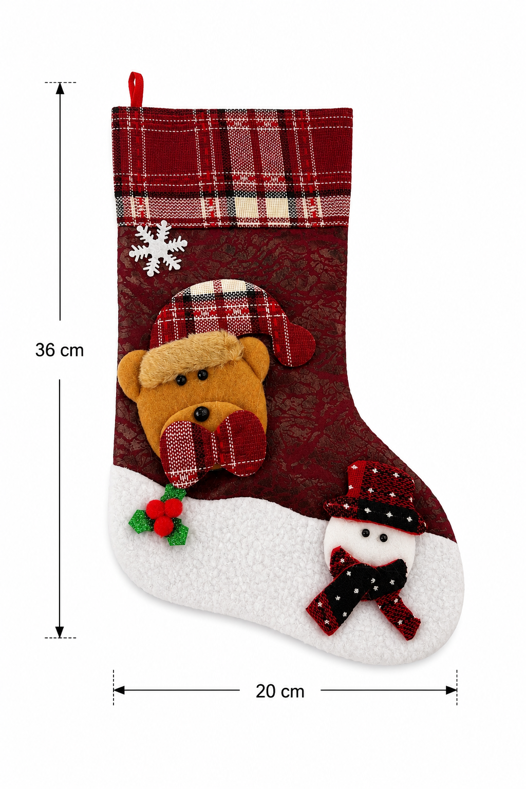 Parti Malzemeleri 36x20 cm Ayıcık Figürlü Yılbaşı Hediyelik Çorap Noel Baba Hediye Çorabı Dekoratif Yılbaşı Süsü
