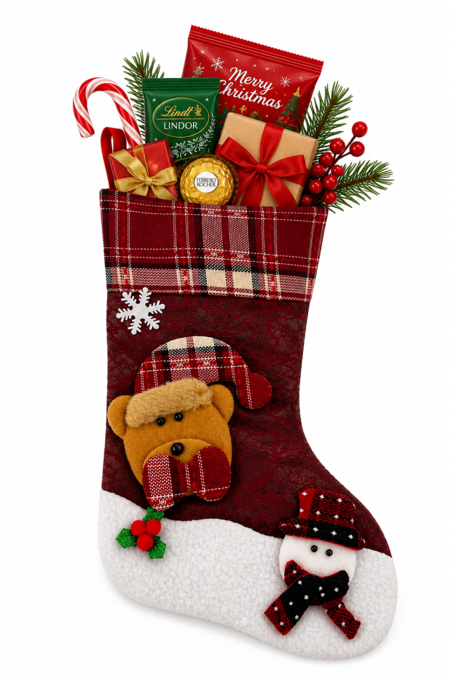 Parti Malzemeleri 36x20 cm Ayıcık Figürlü Yılbaşı Hediyelik Çorap Noel Baba Hediye Çorabı Dekoratif Yılbaşı Süsü