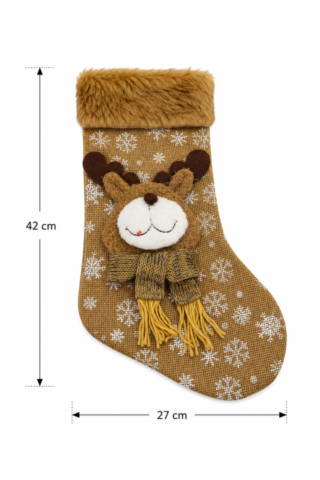Parti Malzemeleri 42x27 cm Geyik Figürlü Yılbaşı Hediyelik Çorabı Peluş Ağızlı Noel Baba Hediye Çorabı Dekoratif Yılbaşı Süsü