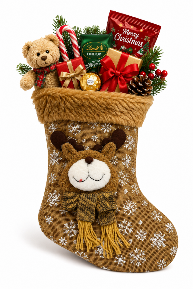 Parti Malzemeleri 42x27 cm Geyik Figürlü Yılbaşı Hediyelik Çorabı Peluş Ağızlı Noel Baba Hediye Çorabı Dekoratif Yılbaşı Süsü