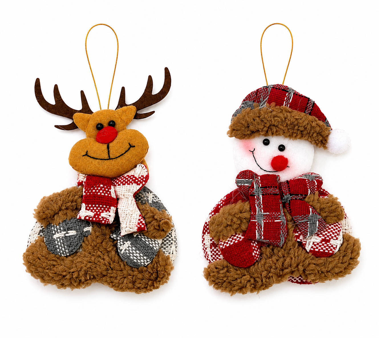 Parti Malzemeleri 12 Cm Yılbaşı Peluş Geyik ve Kardan Adam Ağaç Süsü Asılabilir Keçe Dekor 2’li Set