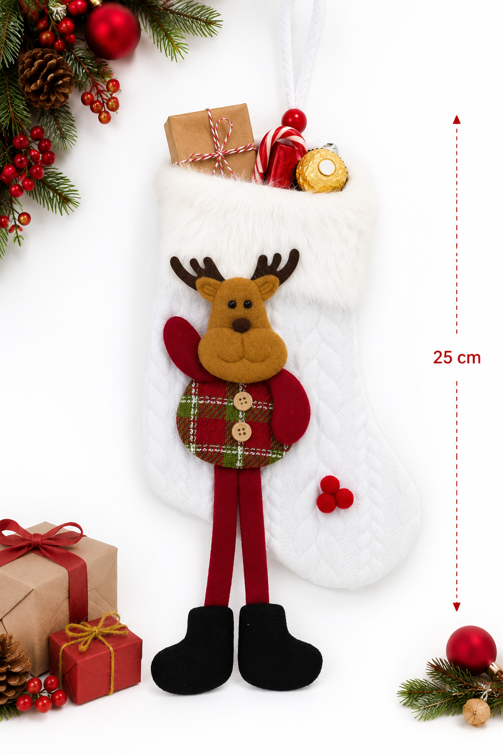 Parti Malzemeleri 25 Cm Peluş Yılbaşı Hediye Çorabı Asılabilir Dekoratif Noel Çorabı geyik