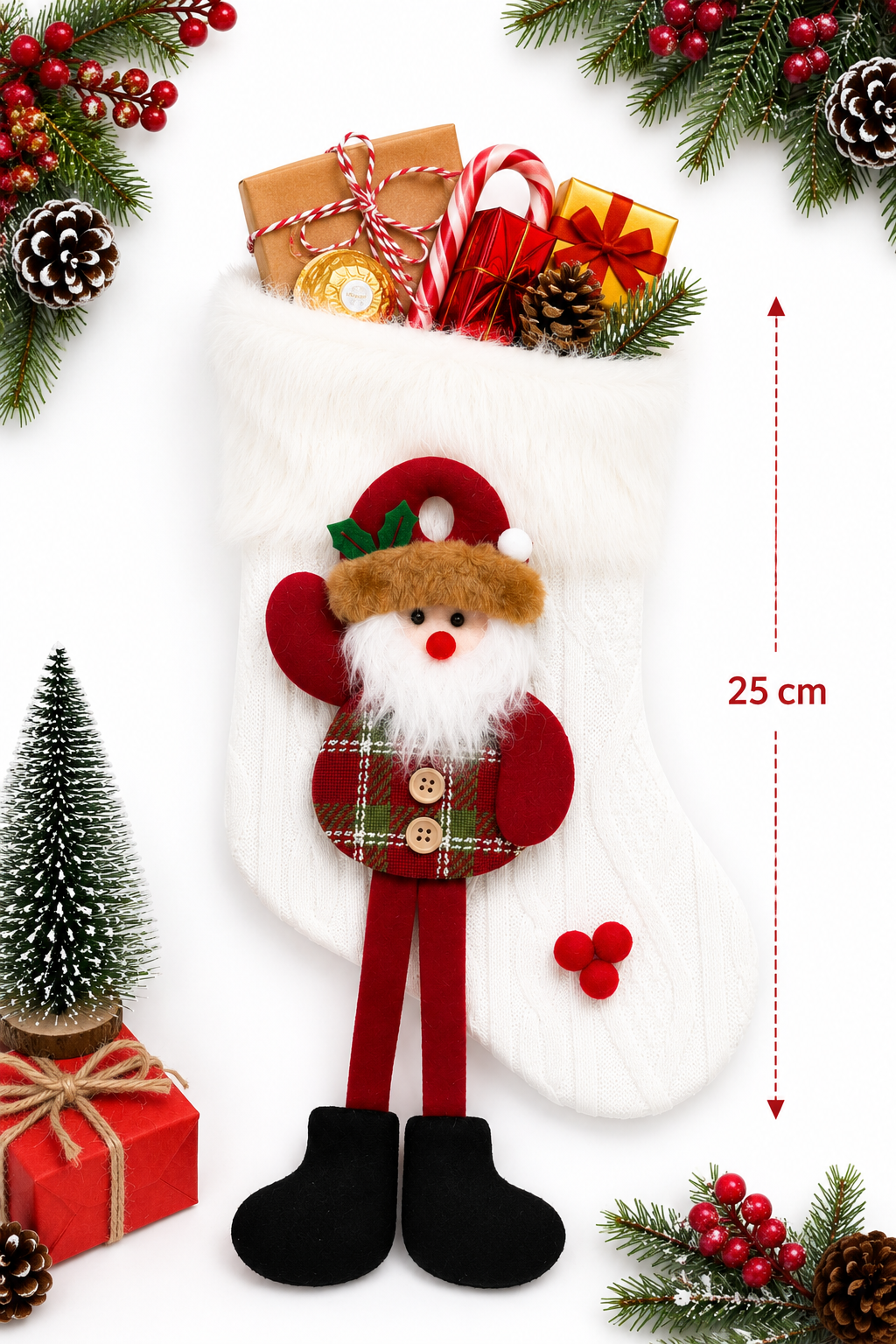 Parti Malzemeleri 25 Cm Peluş Yılbaşı Hediye Çorabı Asılabilir Dekoratif Noel Çorabı noel baba