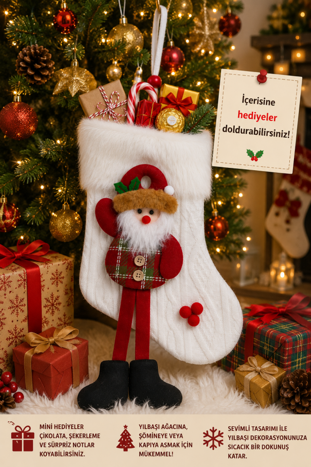 Parti Malzemeleri 25 Cm Peluş Yılbaşı Hediye Çorabı Asılabilir Dekoratif Noel Çorabı noel baba
