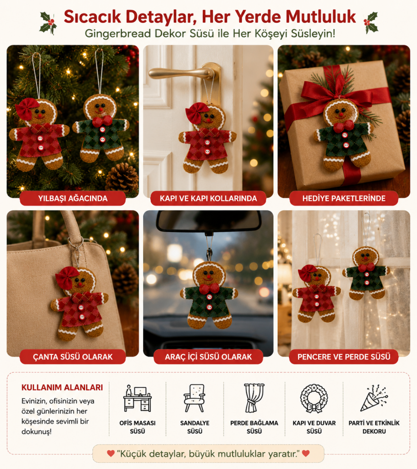 Parti Malzemeleri Yılbaşı Zencefilli Kurabiye Peluş Ağaç Süsü 2’li Set Noel Ağacı Dekoru Asılabilir Dekoratif Süs