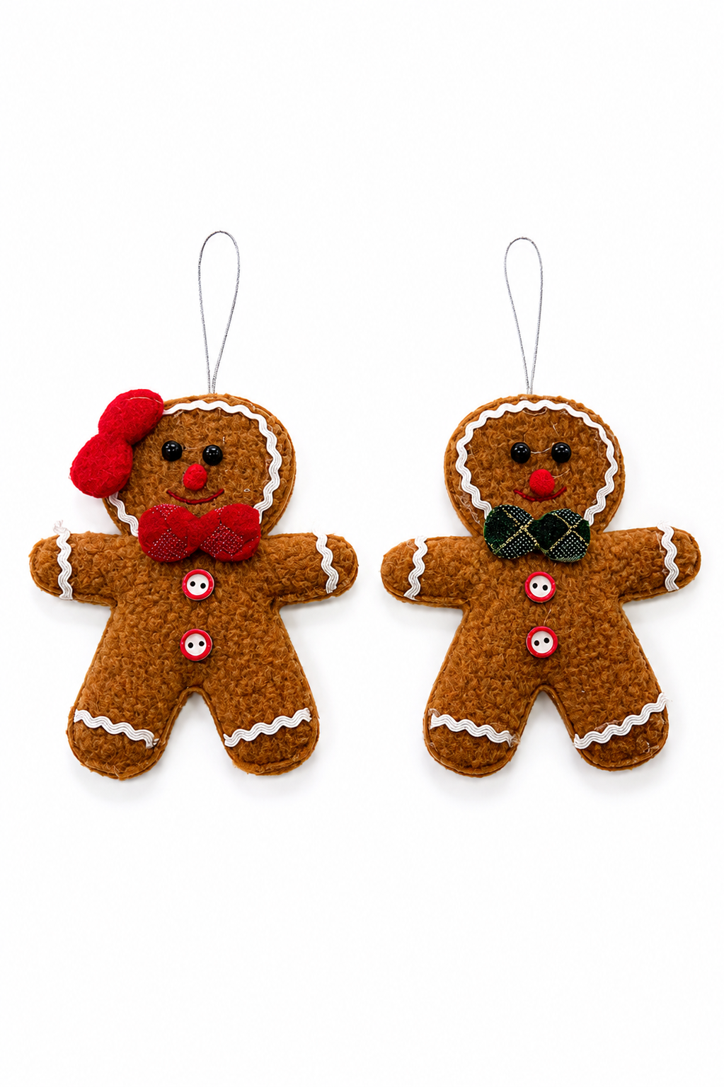 Parti Malzemeleri Yılbaşı Zencefilli Kurabiye Peluş Ağaç Süsü 2’li Set Asılabilir Noel Ağacı Dekoru Gingerbread Dekoratif Süs