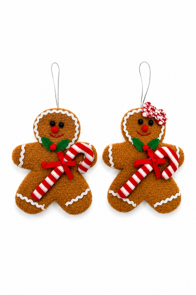 Parti Malzemeleri Yılbaşı Şeker Bastonlu Zencefilli Kurabiye Peluş Ağaç Süsü 2’li Set Noel Ağacı Dekoratif Asılabilir Süs