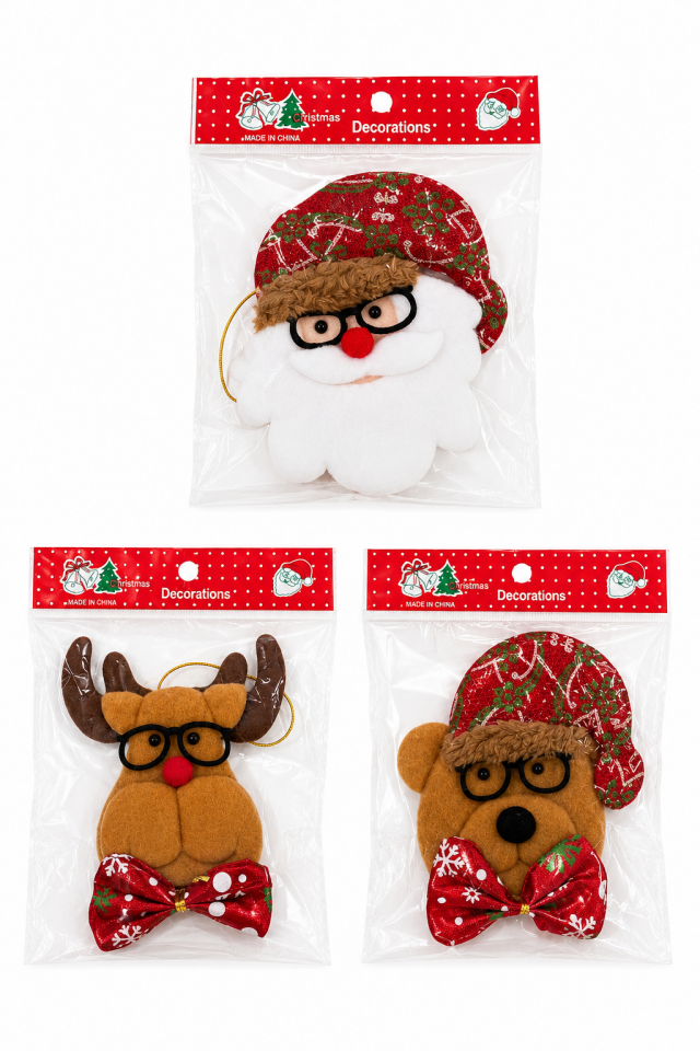 Parti Malzemeleri Yılbaşı Peluş Noel Figürlü Ağaç Süsü 3’lü Set Geyik Ayıcık Noel Baba Asılabilir Dekoratif Süs 11 cm