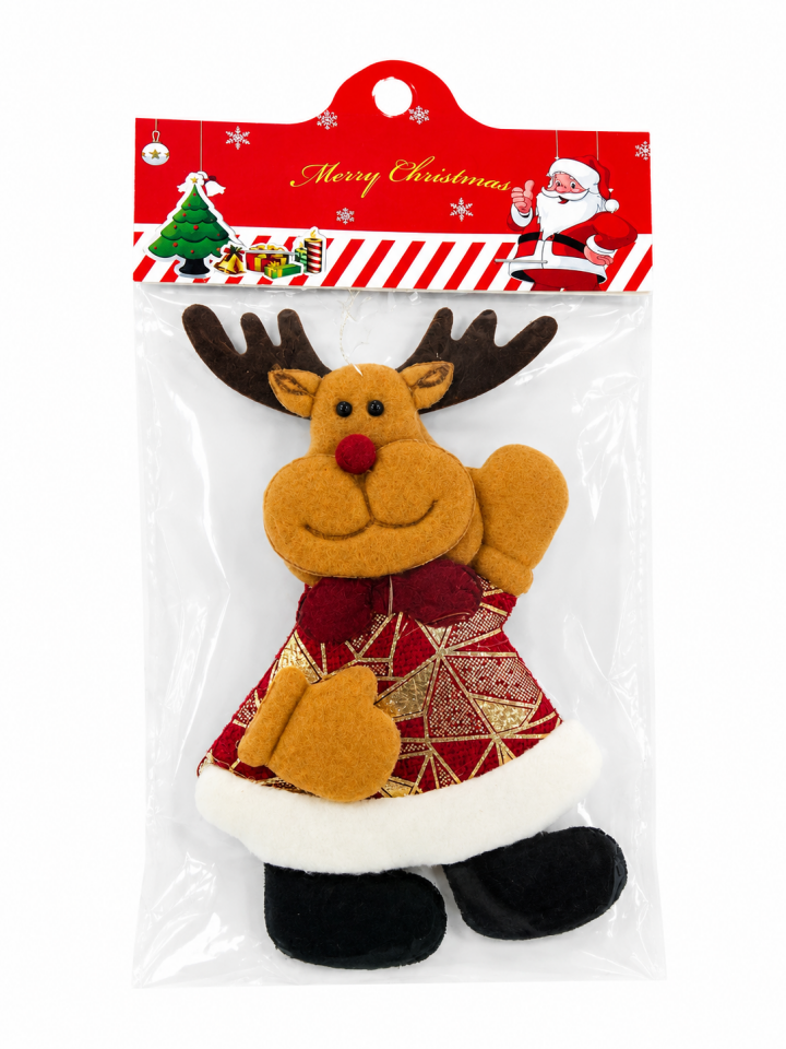 Parti Malzemeleri Yılbaşı Geyik Figürlü Keçe Ağaç Süsü Askılı Noel Ağacı Dekoru Kırmızı Elbiseli Dekoratif Süs