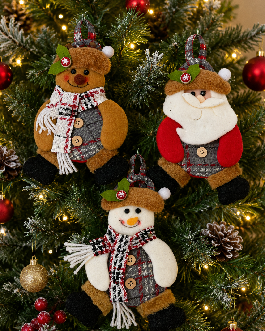 Parti Malzemeleri 22 cm Keçe Yılbaşı Ağacı Süsü Noel Baba Kardan Adam Ayıcık Figürlü Asılabilir Yılbaşı Dekoru
