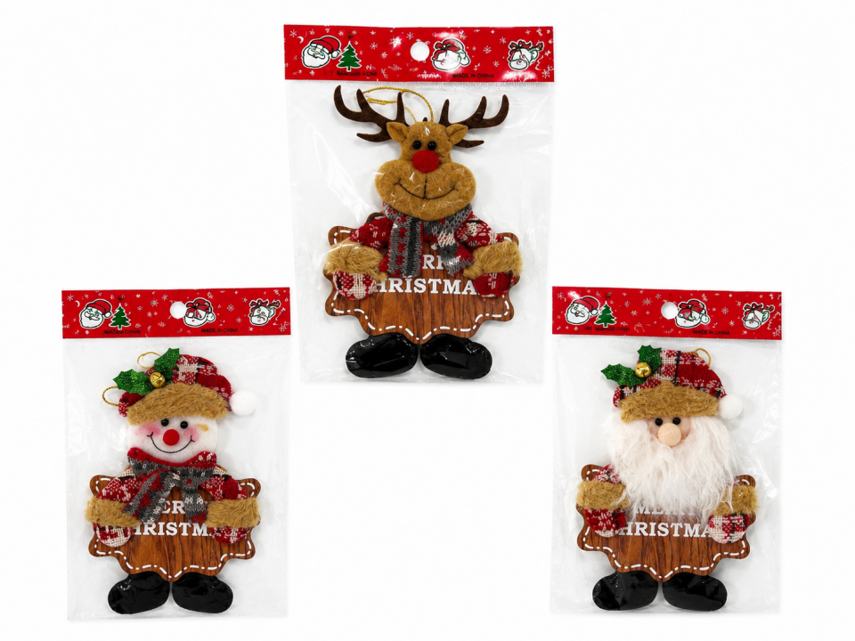 Parti Malzemeleri 3 ‘lü Set  15 Cm Ahşap Keçe Yılbaşı Ağaç Süsü Noel Baba Kardan Adam Ayıcık Figürlü Asılabilir Dekoratif Süs