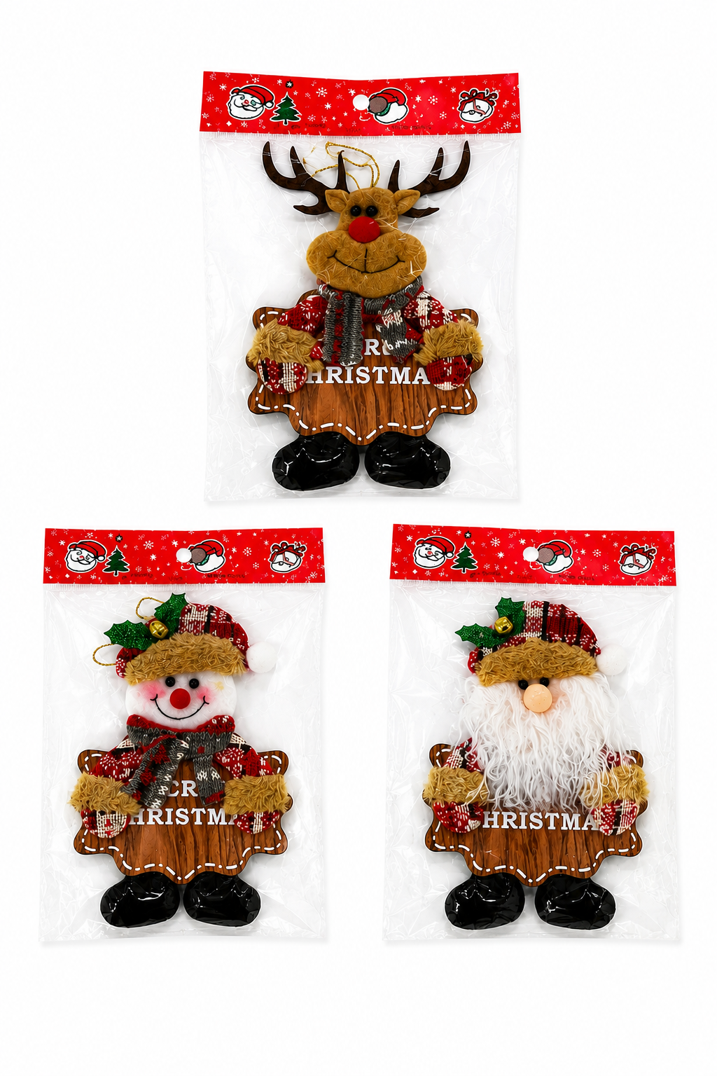 Parti Malzemeleri 3’lü 15 Cm Keçe Yılbaşı Ağaç Süsü Noel Baba Kardan Adam Geyik Figürlü Merry Christmas Yazılı Asılabilir Dekoratif Süs