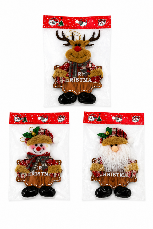 Parti Malzemeleri 3’lü 15 Cm Keçe Yılbaşı Ağaç Süsü Noel Baba Kardan Adam Geyik Figürlü Merry Christmas Yazılı Asılabilir Dekoratif Süs