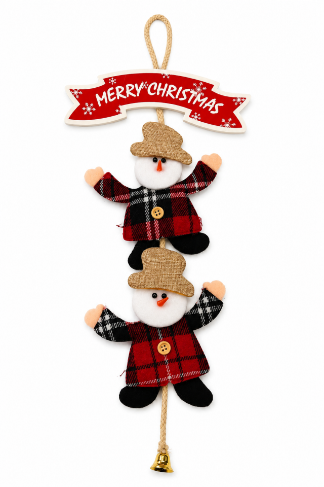Parti Malzemeleri 45 cm Ahşap Keçe Noel Kardan adam  Kapı Çelengi Merry Christmas Yazılı Yılbaşı Kapı Süsü Dekoratif Asılabilir