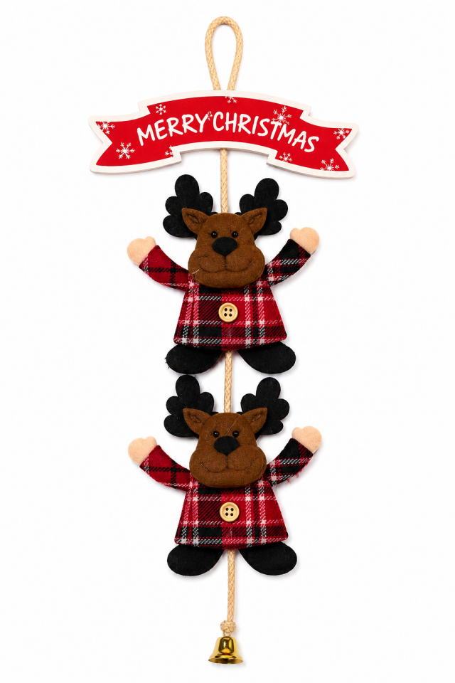 Parti Malzemeleri 45 cm Ahşap Keçe Noel Geyikli Kapı Çelengi Merry Christmas Yazılı Yılbaşı Kapı Süsü Dekoratif Asılabilir