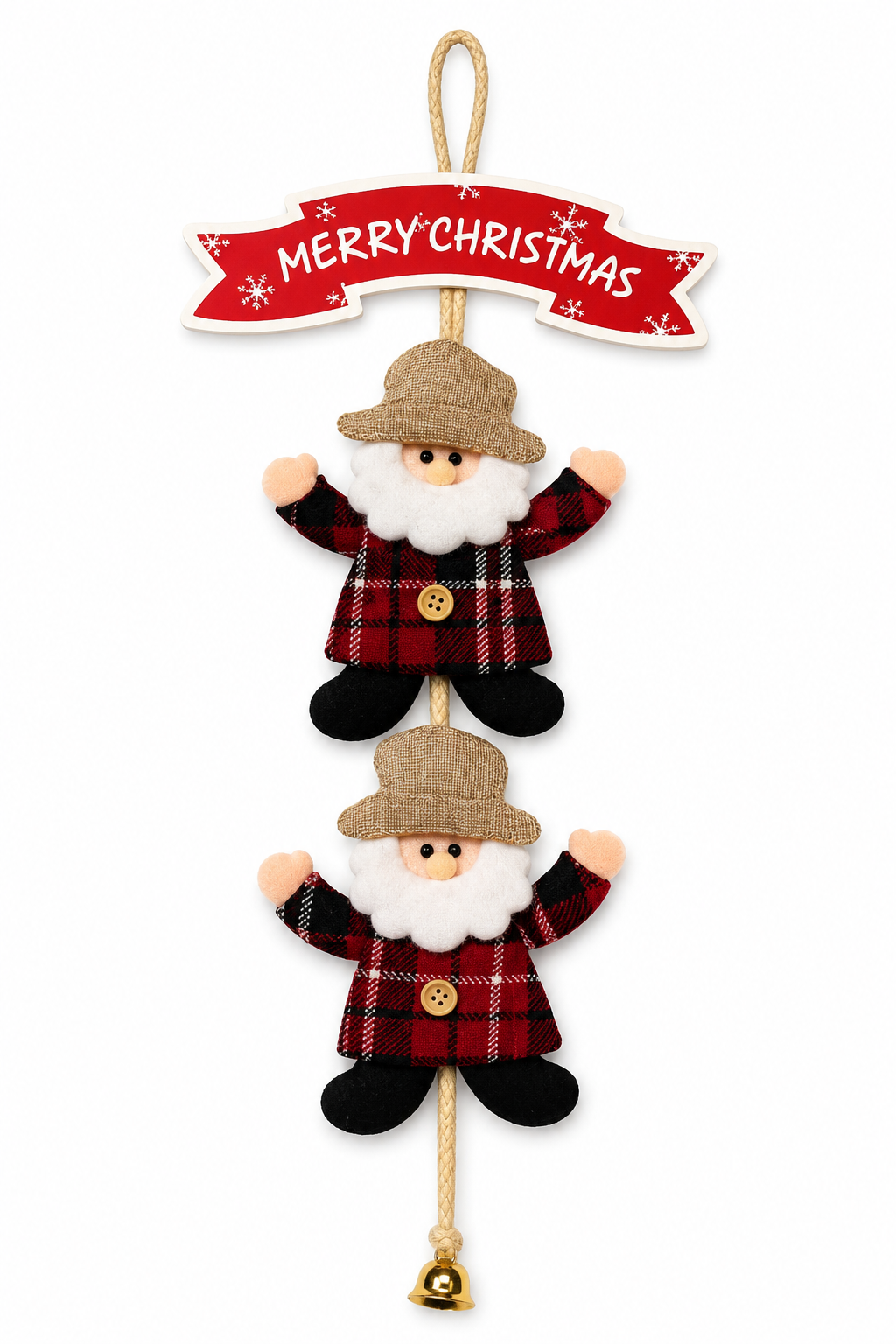 Parti Malzemeleri 45 cm Ahşap Keçe Noel Babalı Kapı Çelengi Merry Christmas Yazılı Yılbaşı Kapı Süsü Dekoratif Asılabilir