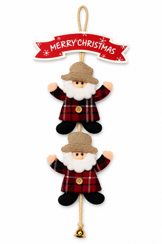 Parti Malzemeleri 45 cm Ahşap Keçe Noel Babalı Kapı Çelengi Merry Christmas Yazılı Yılbaşı Kapı Süsü Dekoratif Asılabilir