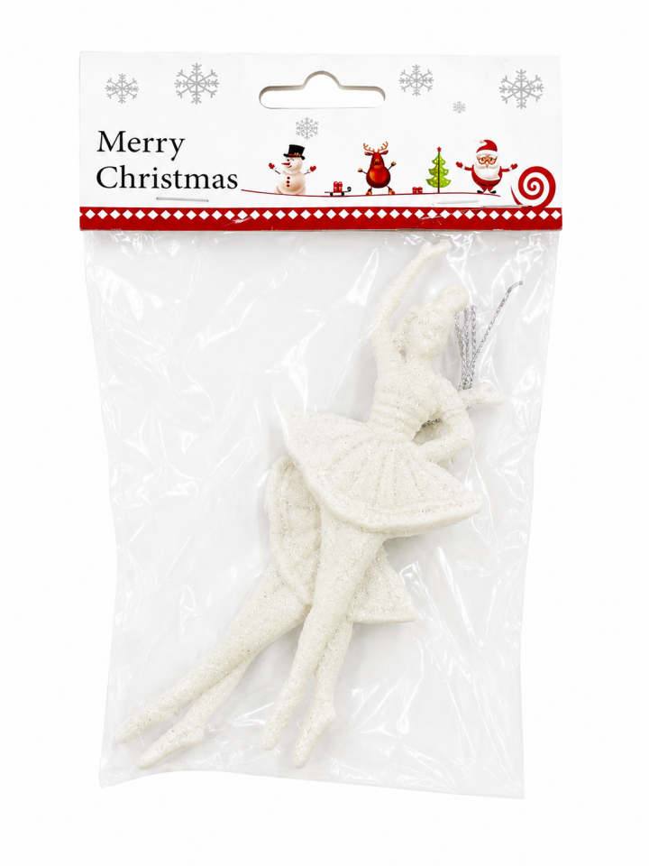 Parti Malzemeleri 14 cm Beyaz Balerin Yılbaşı Ağacı Süsü 2’li Asılabilir Simli Noel Ağacı Dekoratif Süs
