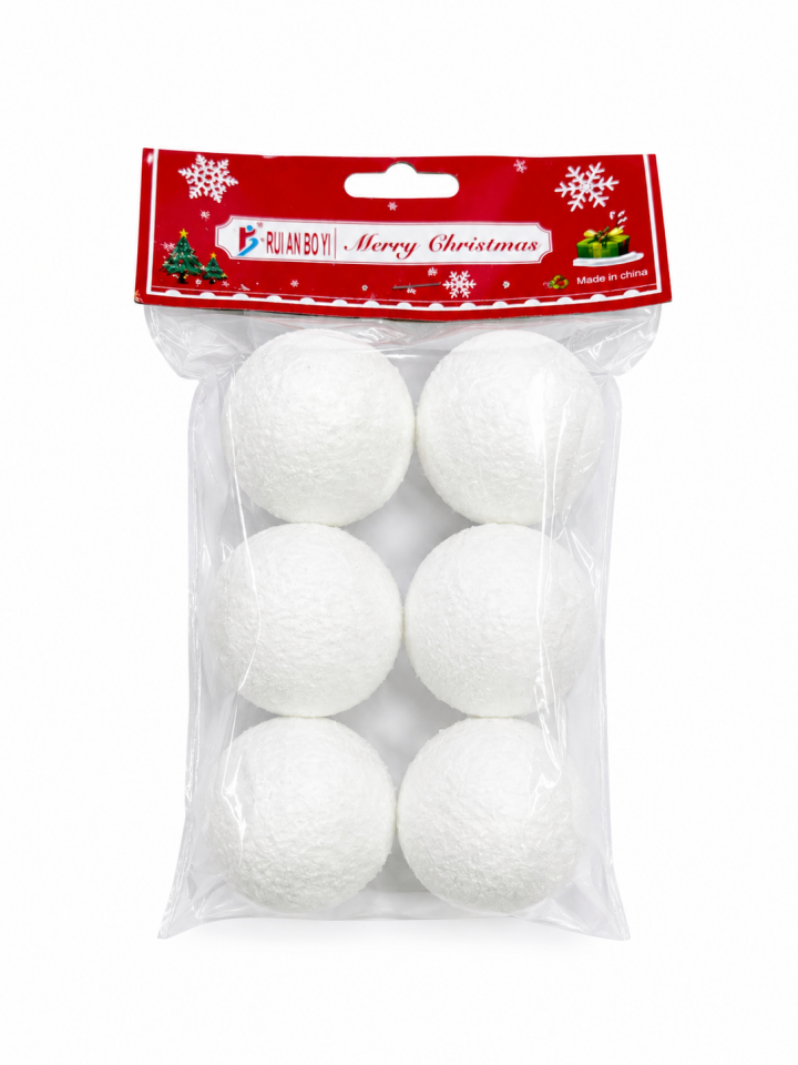 Parti Malzemeleri 5 Cm Karlı Beyaz Yılbaşı Ağaç Süsü Topu 6’lı Set – Köpük Dekoratif Çam Ağacı Süsü Noel Dekorasyonu