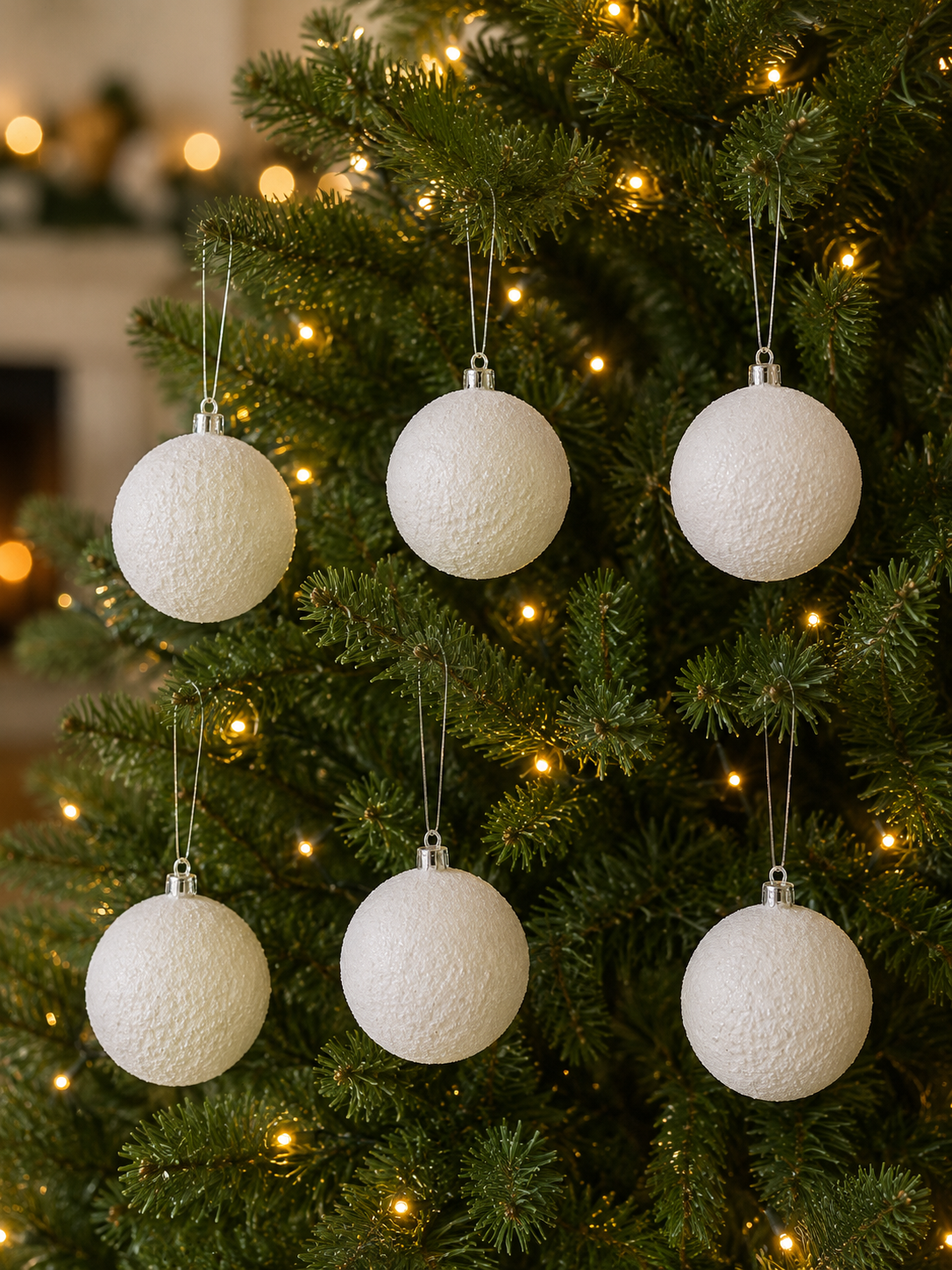 Parti Malzemeleri 5 Cm Karlı Beyaz Yılbaşı Ağaç Süsü Topu 6’lı Set – Köpük Dekoratif Çam Ağacı Süsü Noel Dekorasyonu