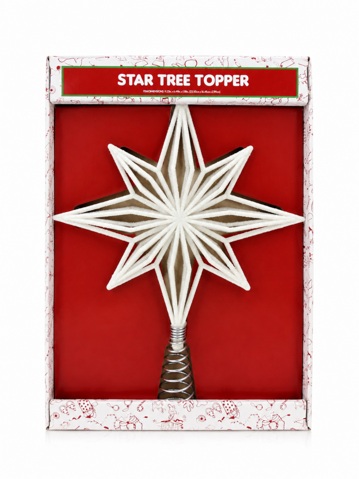 Parti Malzemeleri  Yılbaşı Ağacı Tepe Yıldızı  Simli 8 Köşeli Ağaç Tepe Süsü Dekoratif Christmas Star Topper Beyaz