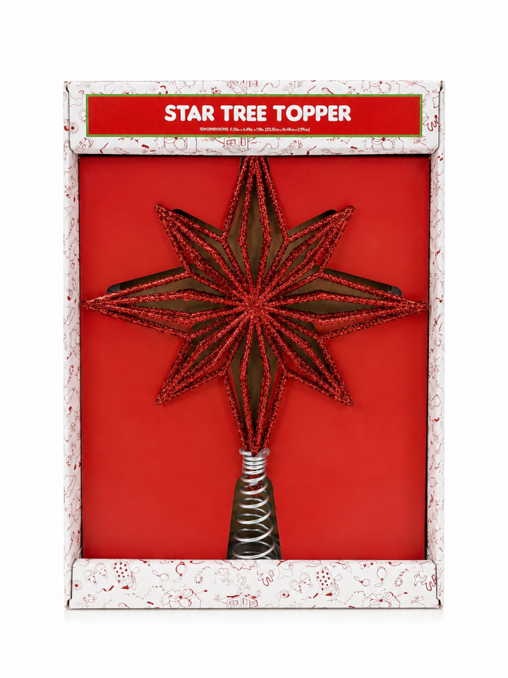 Parti Malzemeleri  Yılbaşı Ağacı Tepe Yıldızı  Simli 8 Köşeli Ağaç Tepe Süsü Dekoratif Christmas Star Topper Kırmızı