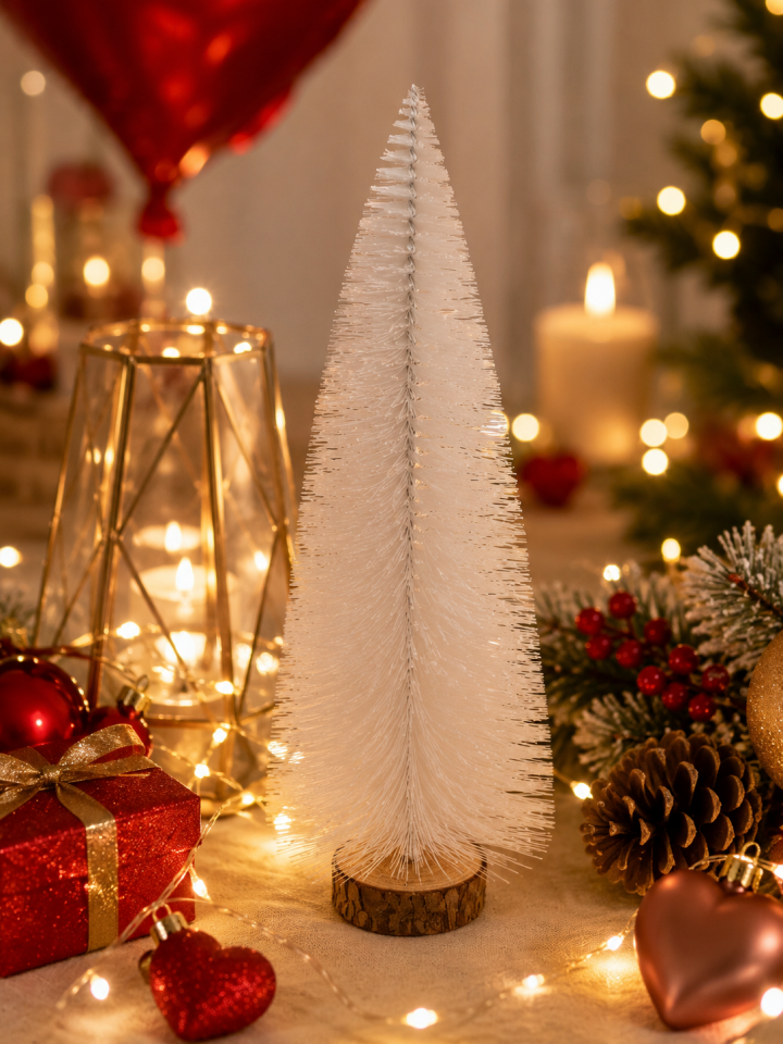 Parti Malzemeleri 40 Cm Beyaz Dekoratif Yılbaşı Ağacı Masa Üstü Çam Ağacı Yılbaşı Dekoru Mini Noel Ağacı