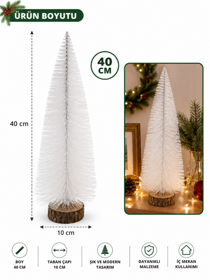 Parti Malzemeleri 40 Cm Beyaz Dekoratif Yılbaşı Ağacı Masa Üstü Çam Ağacı Yılbaşı Dekoru Mini Noel Ağacı