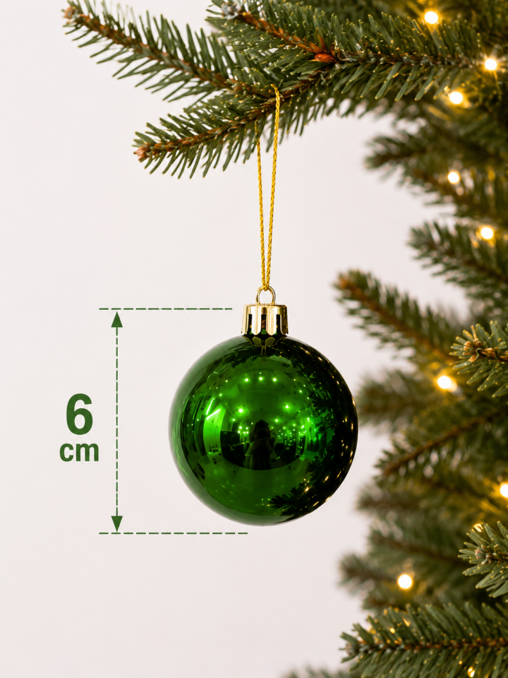 Parti Malzemeleri 6’lı Parlak Yılbaşı Ağacı Süsü Topu 6 cm Plastik Noel Ağacı Süsleme Topu Yeşil