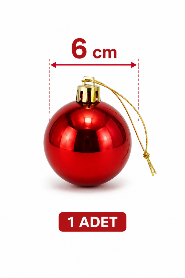 Parti Malzemeleri 6’lı Parlak Yılbaşı Ağacı Süsü Topu 6 cm Plastik Noel Ağacı Süsleme Topu Kırmızı
