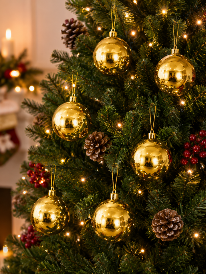 Parti Malzemeleri 6’lı Parlak Yılbaşı Ağacı Süsü Topu 6 cm Plastik Noel Ağacı Süsleme Topu Gold