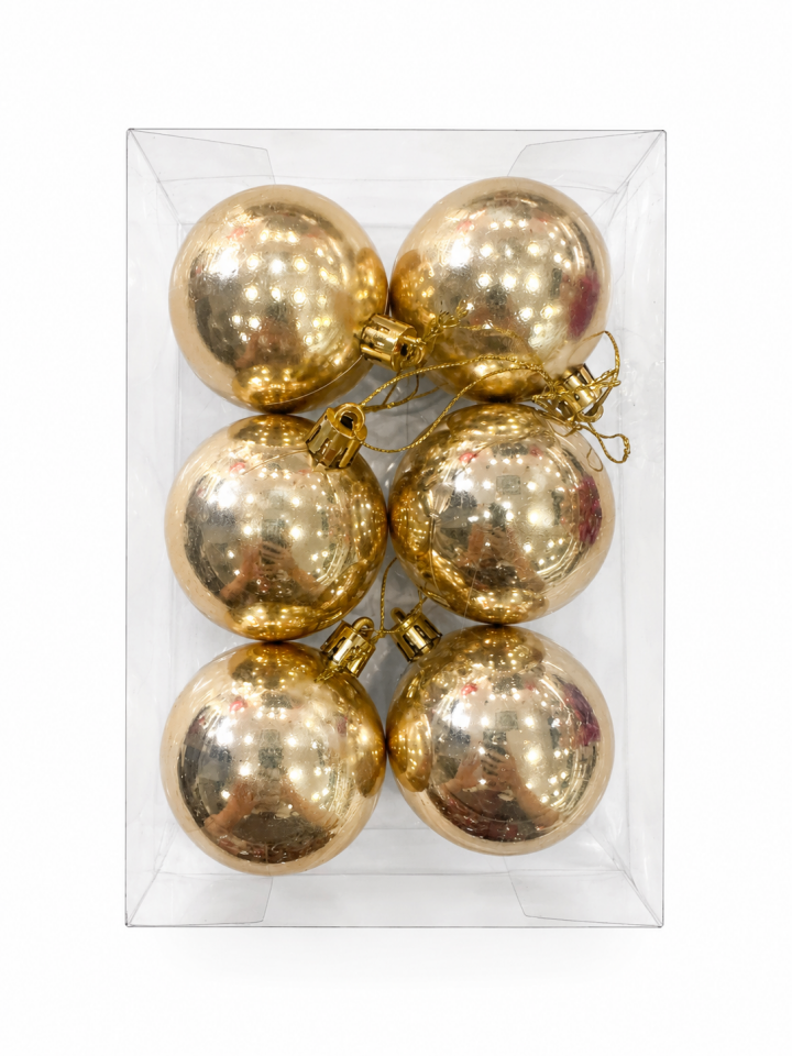 Parti Malzemeleri 6’lı Parlak Yılbaşı Ağacı Süsü Topu 6 cm Plastik Noel Ağacı Süsleme Topu Rosegold
