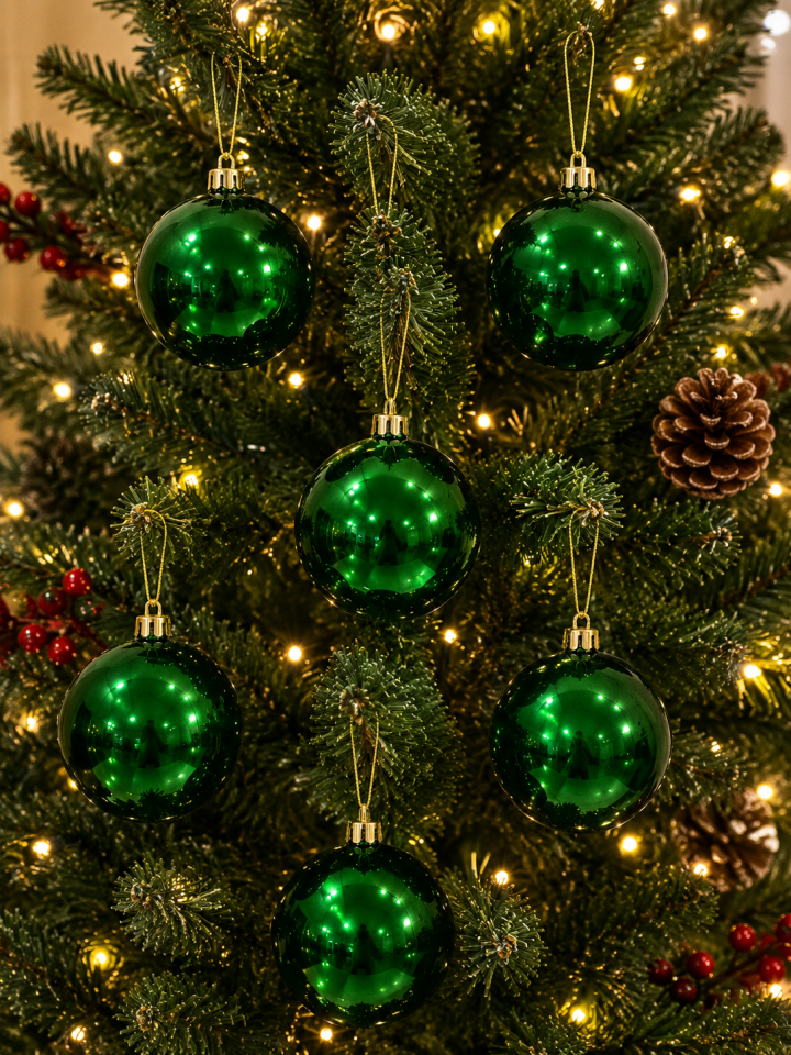 Parti Malzemeleri 6 Adet 7 Cm Parlak Yılbaşı Ağacı Süsü Topu Gold Askılı Çam Ağacı Dekor Süsü Noel Süsü Yeşil