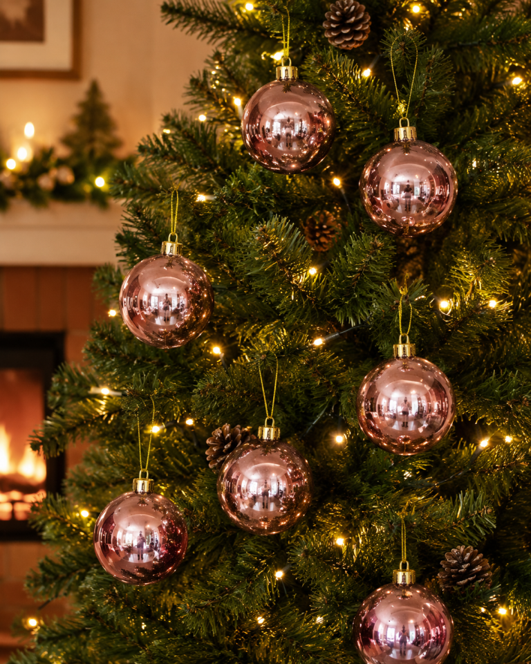 Parti Malzemeleri 6’lı 8 Cm Parlak Yılbaşı Ağacı Süsü Topu Askılı Noel Çam Ağacı Dekoru Rose Gold