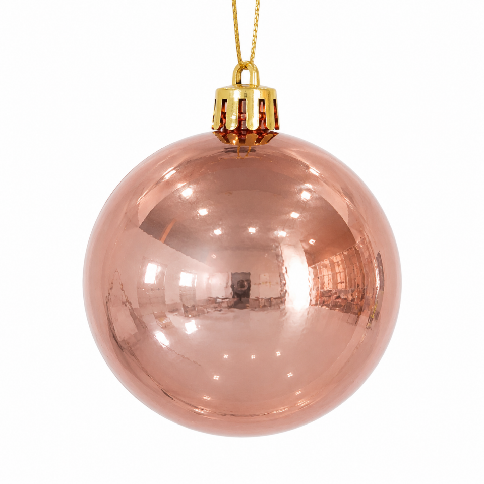 Parti Malzemeleri 6’lı 8 Cm Parlak Yılbaşı Ağacı Süsü Topu Askılı Noel Çam Ağacı Dekoru Rose Gold